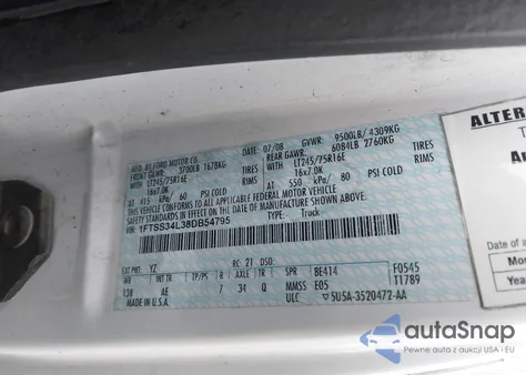 2008 Ford E-350 Super Duty Commercial/Recreational z USA, uszkodzony, nr VIN 1FTSS34L38DB54795